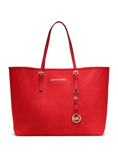 michael kors red saffiano jet set tote